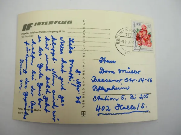 Foto AK Interflug Propeller Flugzeug IL18 1976