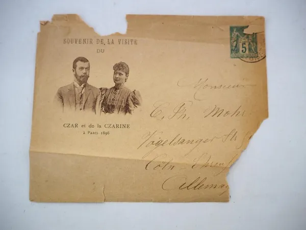 Fragment eines Briefumschlages Czar Czarine Paris 1896 Zar Nikolaus II. Romanow