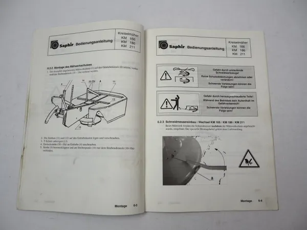 Fricke KM 166 186 211 Saphir Kreiselmähwerke Betriebsanleitung Ersatzteilliste