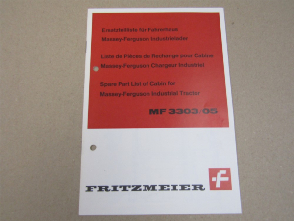 Fritzmeier Fahrerdach Massey Ferguson MF 3303/05 Lader Ersatzteilliste Parts Lis