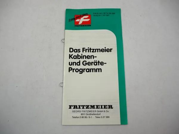 Fritzmeier Kabinen Verdeck für Schlepper Gesamtprogramm Preisliste 1987