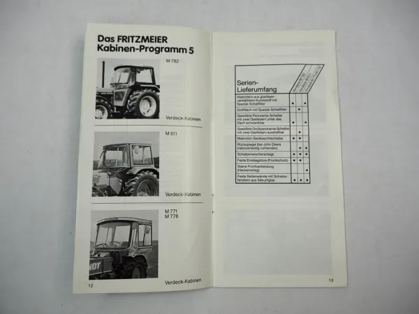 Fritzmeier Kabinen Verdeck für Schlepper Gesamtprogramm Preisliste 1987