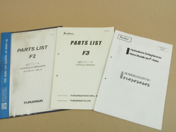 Furukawa F2 F3 Schlaghammer Betriebsanleitung Parts List Ersatzteilliste in engl