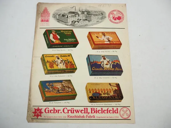 Gebr. Crüwells Tabak Rauchfabrik Bielefeld Prospekt 1927