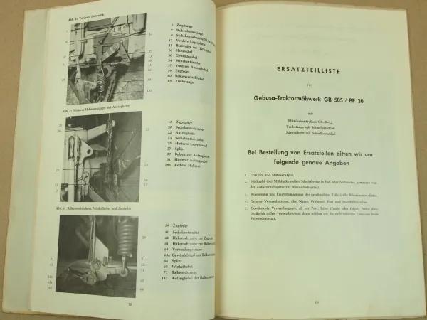 GEBUSA Mahwerk GB505 für Lindner Traktor BF30 Anbau Bedienung Ersatzteilliste
