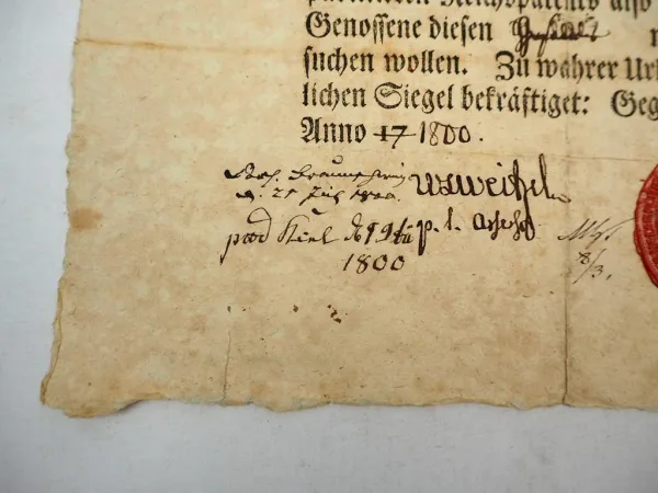 Gesellenbrief eines Gesellen aus Löbau in Berlin Preußen 1800 mit Siegel