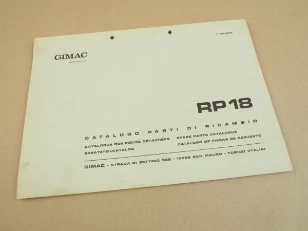 GIMAC RP18 Heckaufreißer Parti Ripper Ripper Spare Parts Ersatzteillliste 1971