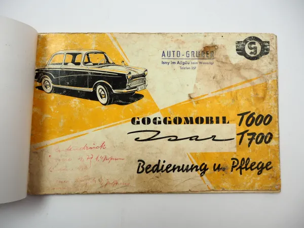 Glas Goggomobil Isar T600 T700 PKW Betriebsanleitung Bedienung Pflege 1959