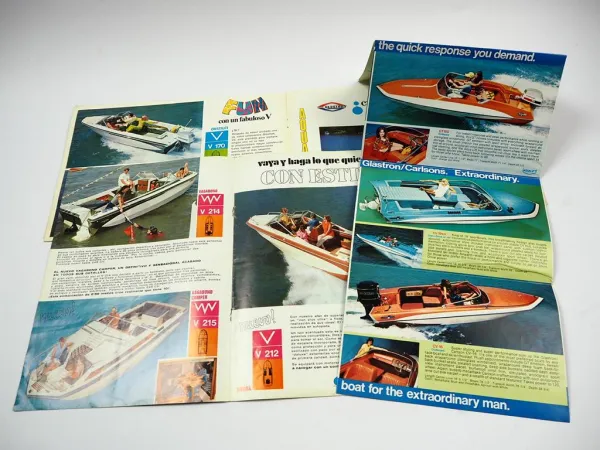 Glastron Laraya Bootsmotor Produktprogramm 3x Prospekt 1971/73
