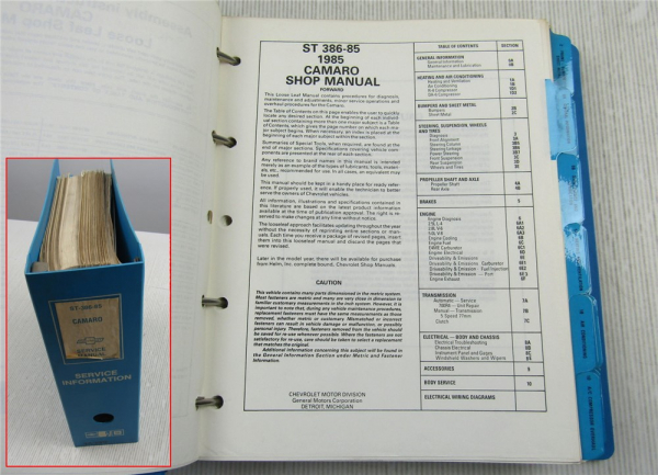 GM Service Manual 1985 Chevrolet Camaro Shop and Body Manual