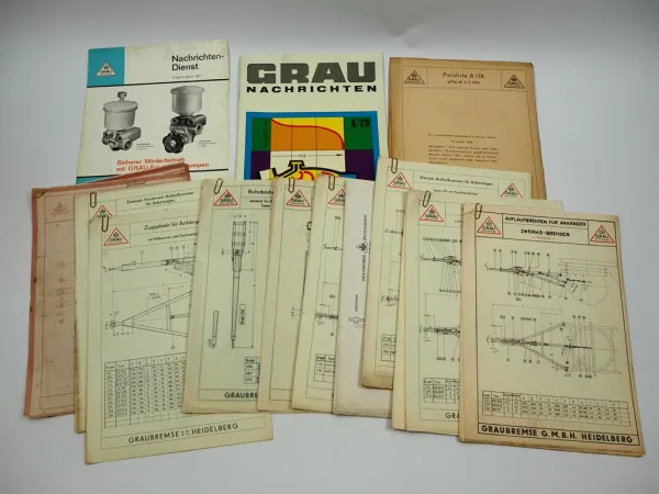 Grau Bremsanlagen Auflaufbremse Druckluftbremse Einbauschema 1950/70er Jahre
