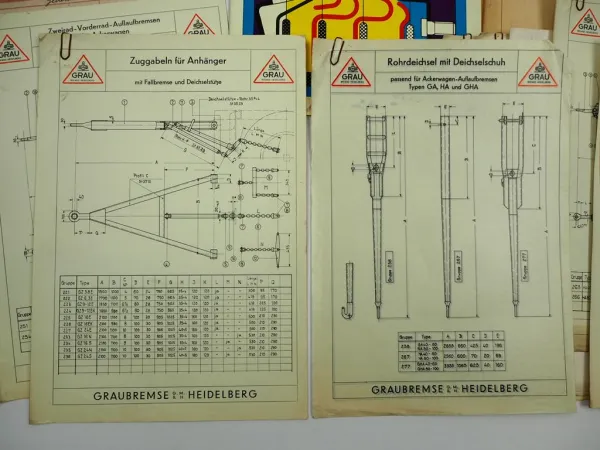 Grau Bremsanlagen Auflaufbremse Druckluftbremse Einbauschema 1950/70er Jahre