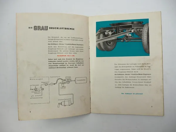 Grau Druckluftbremse für Anhänger Betriebsanleitung 1950/60er Jahre