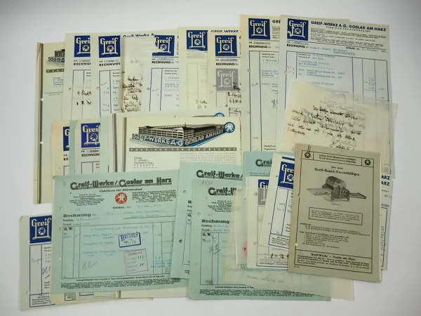 Greif Werke AG Goslar Harz Bürobedarf Posten Rechnungen Firmenbriefe 1927 - 1937