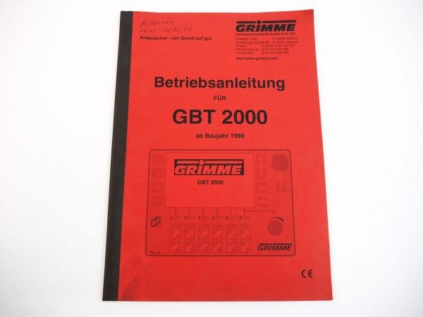 Grimme GBT 2000 Bedienterminal für Kartoffelvollernter Betriebsanleitung BJ 1999