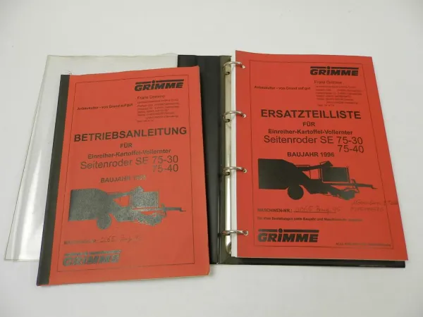 Grimme SE 75-30 75-40 Kartoffelroder Betriebsanleitung Ersatzteilliste 1995/96