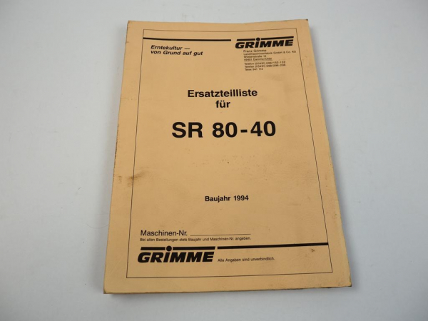 Grimme SE 80-40 Kartoffelroder Ersatzteilliste 1994