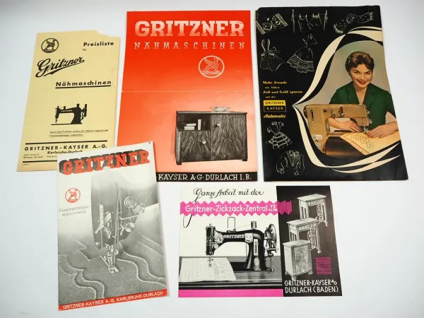 Gritzner Kayser Karlsruhe Nähmaschine 4x Prospekt Preisliste ca. 1930/60er Jahre