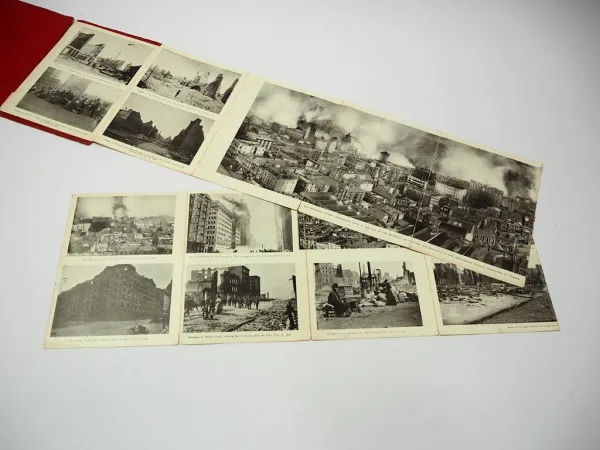Grosses Leporello San Francisco USA Befor and after the fire 1906 beschädigt