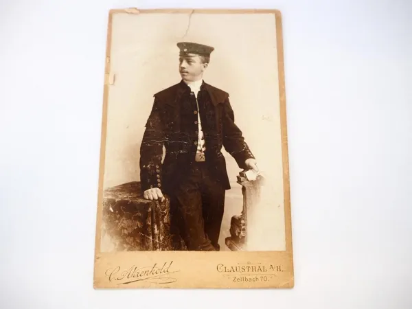 Großes Pappfoto Bergmann Bergbau Clausthal Harz ca. 1900 Uniform Koppelschloss