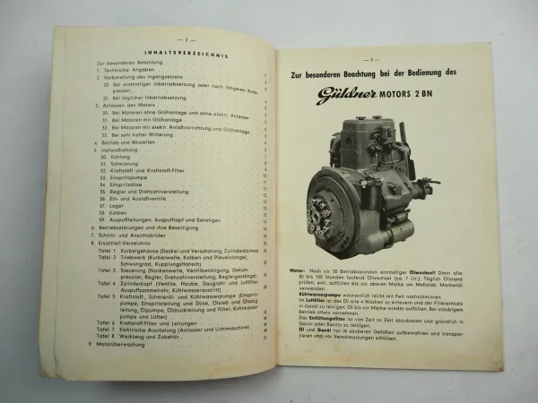 Güldner 2BN Dieselmotor Bedienungsanleitung Ersatzteilliste 1955