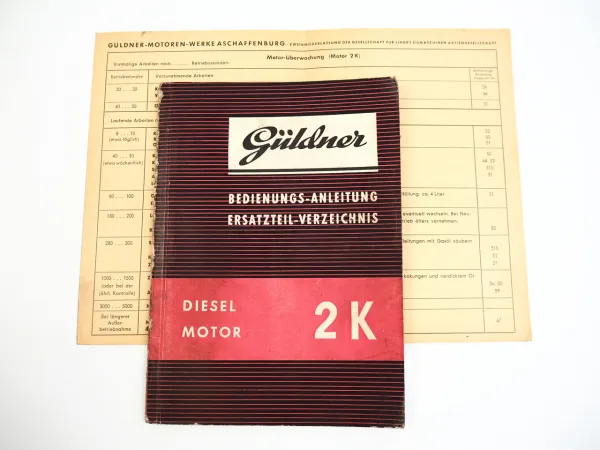 Güldner 2K Dieselmotor Bedienungsanleitung Wartung Ersatzteilliste