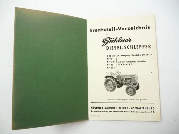 Güldner A15 AF15 AF15H AF20 AF20S Schlepper Ersatzteilliste Ersatzteilkatalog