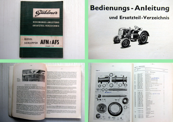 Güldner AFN / AFS Dieselschlepper Bedienungsanleitung Ersatzteilliste 1959