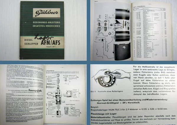 Güldner AFN / AFS Schlepper Bedienungsanleitung Ersatzteilliste 1959