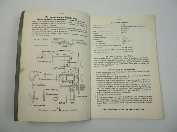 Güldner D215 Dieselmotor Bedienungsanleitung Ersatzteilliste 1957