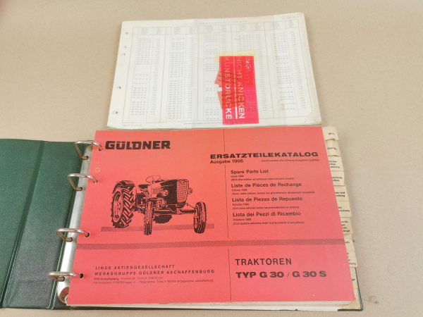 Güldner G30 G30S Dieselschlepper Ersatzteilliste Ersatzteilkatalog 1966 / 1968