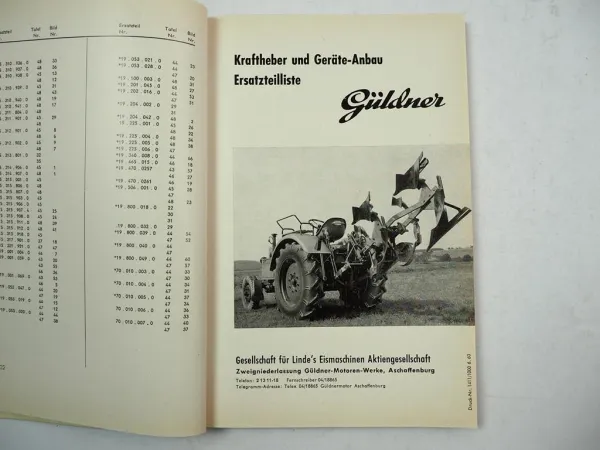 Güldner Schlepper Kraftheber Geräte Ersatzteilliste 1960 AZK ALK ADN ALD ALB AK Güldner Schlepper Kraftheber Geräte Ersatzteilliste 1960 AZK ALK ADN ALD ALB AK