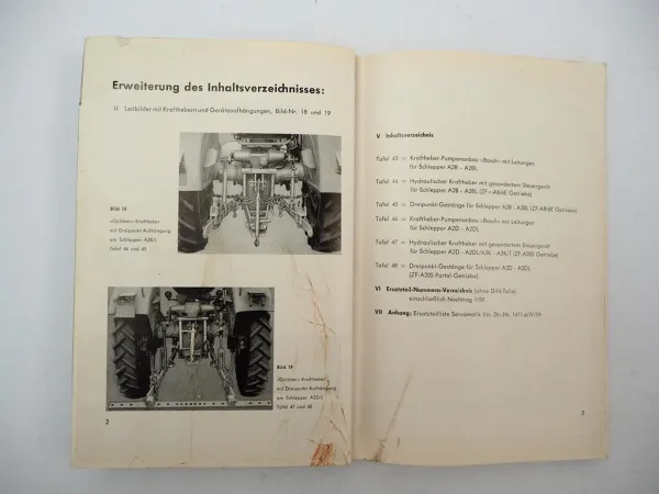 Güldner Schlepper Kraftheber Geräteanbau Ersatzteilliste 1960 AZK ALK ADN ALD