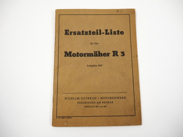 Gutbrod R3 Motormäher Ersatzteilliste Ersatzteilkatalog 1947