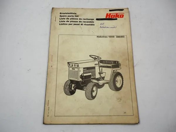 Hako Hakotrac 1200 (8020) Traktor + Mähwerk Ersatzteilliste 1970er Jahre