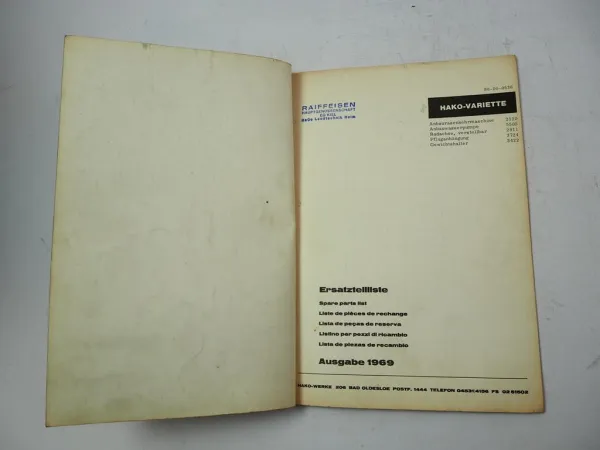 Hako Variette 3614 mit Anbaugeräten Ersatzteilliste Ersatzteilkatalog 1969