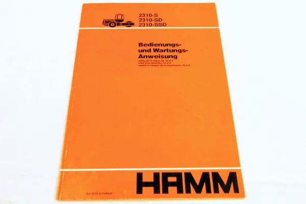 Hamm 2310-S 2310-SD 2310-SSD Bedienungsanleitung Betriebsanleitung Wartung 9/92