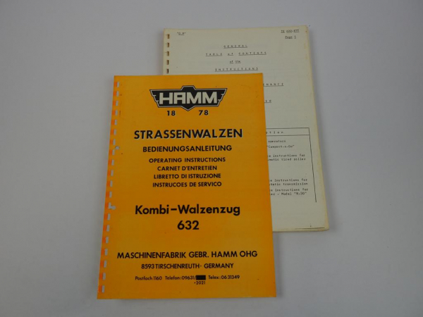 Hamm 632 Kombi-Walzenzug Roller Operating Instructions Maintenance