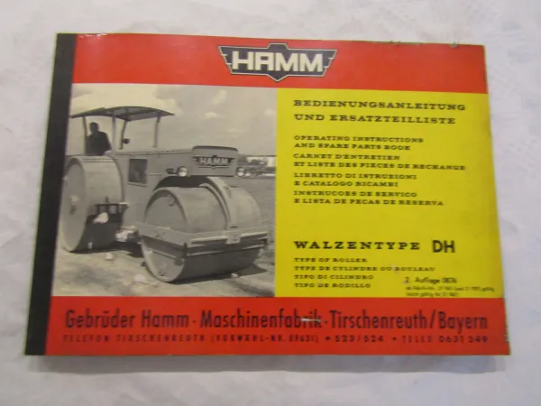 Hamm DH 8 10 12 14 Walze Ersatzteilliste Bedienungsanleitung 8/1974