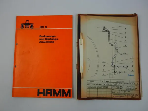 Hamm DV 8 Walze Betriebsanleitung Bedienungsanleitung + Techn. Zeichnungen 1980