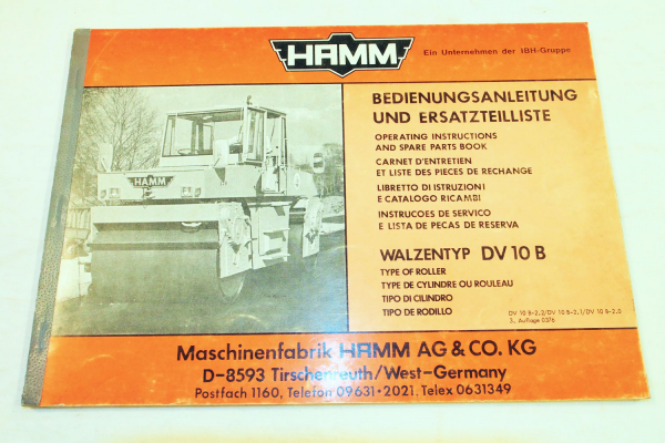 Hamm DV10B Walze Ersatzteilkatalog Ersatzteilliste 03/1976