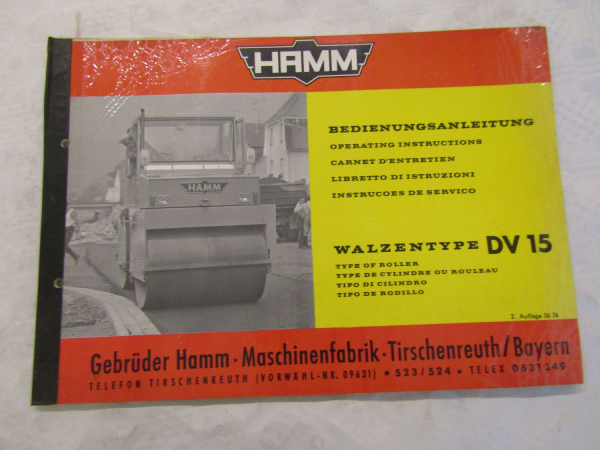 Hamm DV15 Walze Betriebsanleitung Bedienungsanleitung von 6/1974