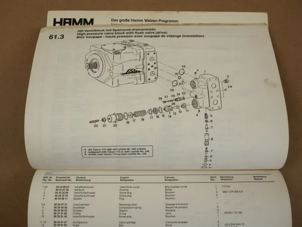Hamm DV2K Walze Ersatzteilliste Spare Parts Pieces de rechange 1988