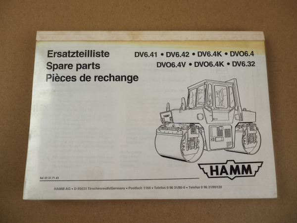 Hamm DV6 DVO6 Walze Ersatzteilliste Spare Parts Pieces de rechange 1994