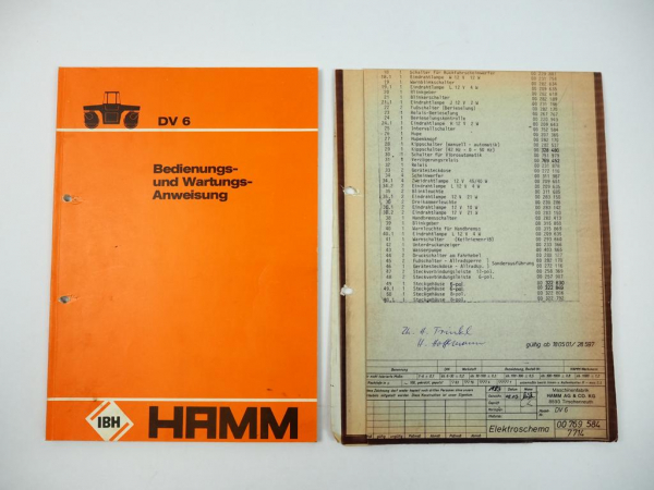 Hamm DV6 Walze Betriebsanleitung Bedienungsanleitung Elektroschema 1983