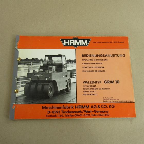 Hamm GRW10 Walze Bedienungsanleitung Betriebsanleitung Wartung 1976
