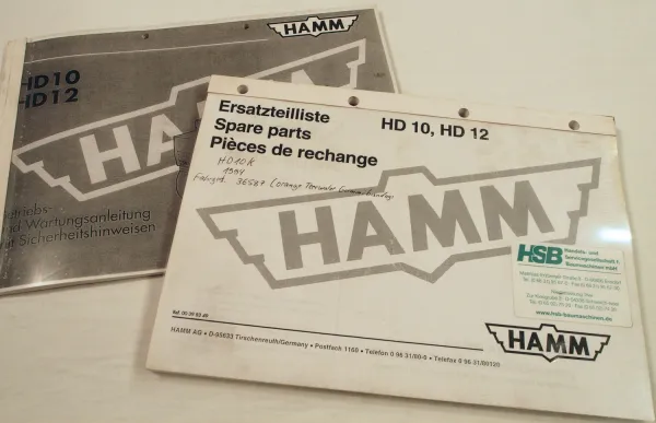 Hamm HD10 HD12 Walze Betriebsanleitung und Ersatzteilliste 1993