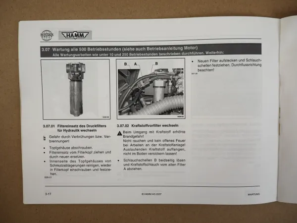 Hamm HD8VV HD10CVV Walze Betriebsanleitung Ersatzteilliste mit Hatz Motor
