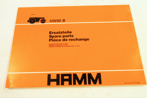 Hamm HW90B Walze Ersatzteilliste Parts List Pieces de rechange 1988