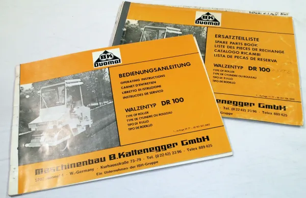 Hamm roller type DR100 operating instructions and spare parts list from 1977